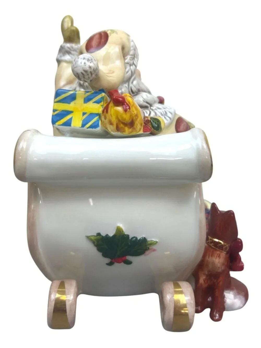 Waterford Holiday Heirlooms Georgian Santa Sleigh Ceramic Candy Jar Gold Rim Lid